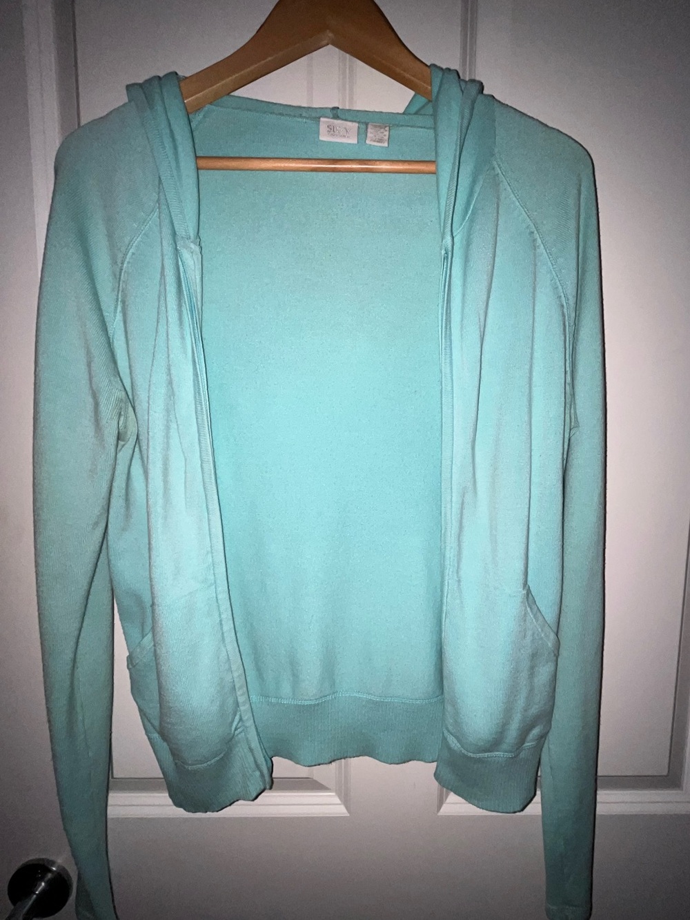 Suzy Sheir - Light Aqua Hooded Zip-Up Sweatshirt